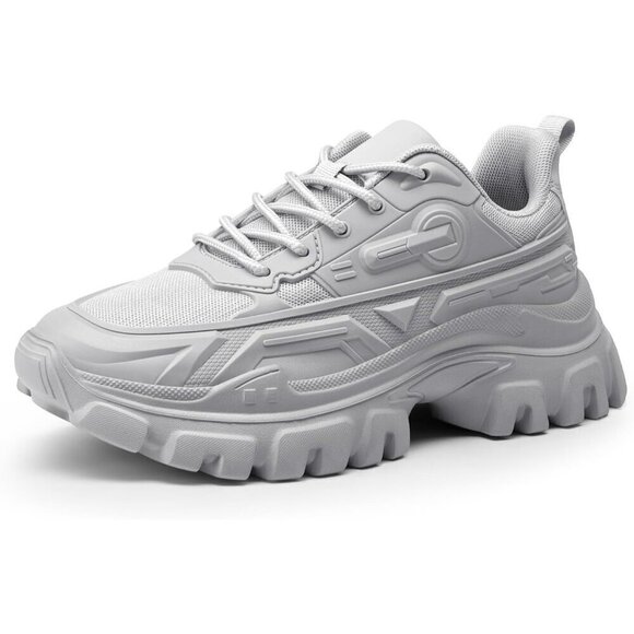 No Brand Shoes - ?Women Grey Chunky Fashion Sneakers Bold Lace-Up Comfortable Sneakers